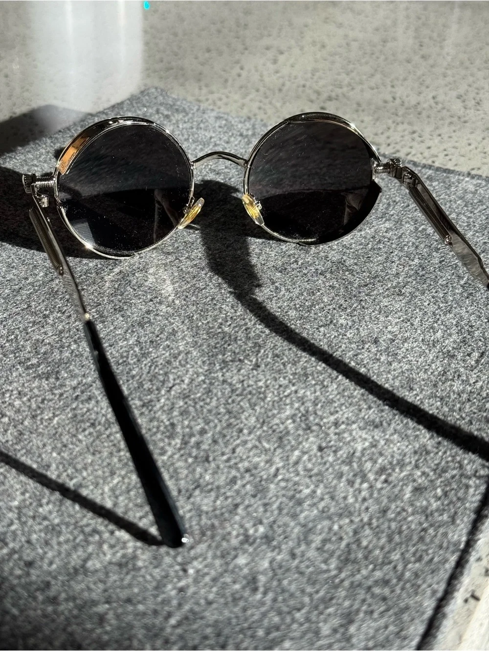 Steampunk Round Silver Sunglasses Industrial Spring Temple Cyberpunk Goth
